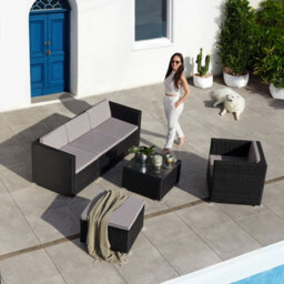 Tectake Garden Furniture Set Lignano - Modular Sofa With Armchair, Stool, Coffee Table  - Grey - thumbnail 9