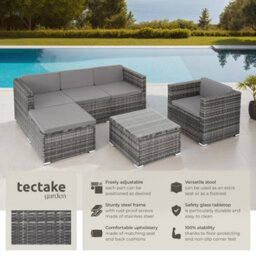 Tectake Garden Furniture Set Lignano - Modular Sofa With Armchair, Stool, Coffee Table  - Grey - thumbnail 2