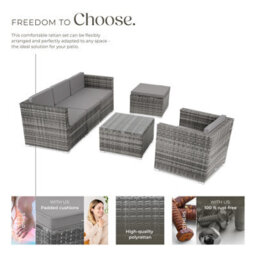 Tectake Garden Furniture Set Lignano - Modular Sofa With Armchair, Stool, Coffee Table  - Grey - thumbnail 3