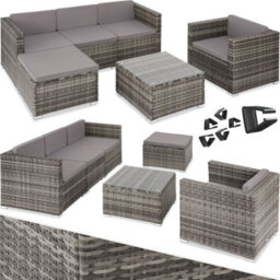 Tectake Garden Furniture Set Lignano - Modular Sofa With Armchair, Stool, Coffee Table  - Grey - thumbnail 1