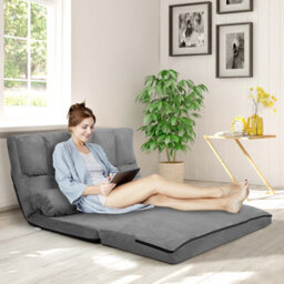 Costway 3 In 1 Folding Lazy Sofa Bed Floor Sleeper Seat 6-Position Adjustable 2 Pillows - thumbnail 3