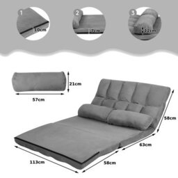 Costway 3 In 1 Folding Lazy Sofa Bed Floor Sleeper Seat 6-Position Adjustable 2 Pillows - thumbnail 2