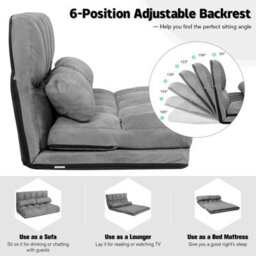 Costway 3 In 1 Folding Lazy Sofa Bed Floor Sleeper Seat 6-Position Adjustable 2 Pillows - thumbnail 7