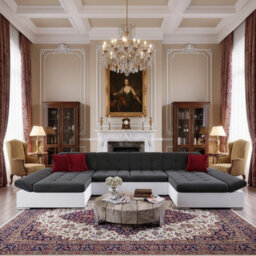 Alia Living Room Sleeper Corner Sofa Polyurethane Foam Wave Spring Wood Frame 360X160X75Cm White And Graphite And Red Cushions - thumbnail 2