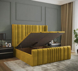 Adore Designs Miami Winged Plush Velvet Ottoman Storage Bed, With Footboard - 4Ft Small Double - Turmeric - thumbnail 2