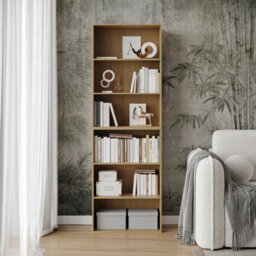 Urbn-Living Urbnliving Height 180Cm Wide 6 Tier Book Shelf Deep Bookcase Storage Cabinet Display Colour Beech Dining Living Room - thumbnail 2