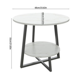 Round 2 Tier Coffee Table Side Table With Shelf Marble Effect Top Table Home - thumbnail 2