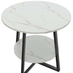 Round 2 Tier Coffee Table Side Table With Shelf Marble Effect Top Table Home - thumbnail 6
