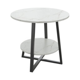Round 2 Tier Coffee Table Side Table With Shelf Marble Effect Top Table Home - thumbnail 5
