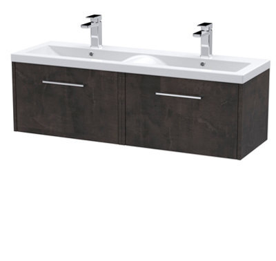 Hudson Reed Juno Wall Hung 2 Soft Close Drawer Vanity Unit With Double Ceramic Basin In Metallic Slate Finish, 1205mm - image 1