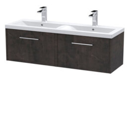 Hudson Reed Juno Wall Hung 2 Soft Close Drawer Vanity Unit With Double Ceramic Basin In Metallic Slate Finish, 1205mm - thumbnail 4