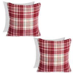 OHS Woven Check Cushion Covers Tartan Pack Of 2 Filled Pillow, 45 X 45Cm - Red - thumbnail 1