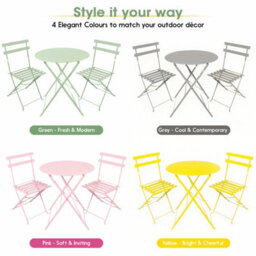 Mof 3-Piece Folding Bistro Set, Outdoor Garden Metal Table And Chairs, Powder-Coated Steel, 4 Colours Available (Pink) - thumbnail 6
