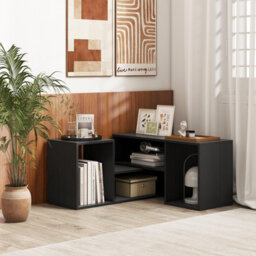 Costway 2-Piece Console Tv Stand Free-Combination Tv Media Table W/ Storage Shelf - thumbnail 3