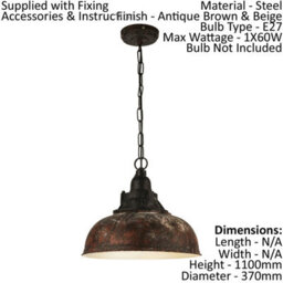 Stylish Tarnished Copper Hanging Ceiling Pendant Light With Industrial Shade - thumbnail 2