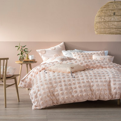Linen House Haze Tufted Polka Dot 100% Cotton Duvet Cover Set, Super King, Pink - image 1