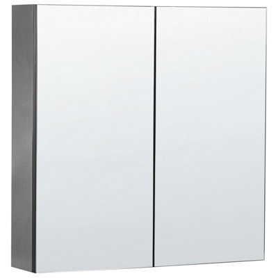 Beliani Bathroom Wall Mounted Mirror Cabinet Navarra 60 Cm 60 Cm Black - image 1