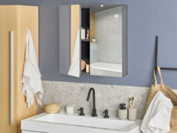 Beliani Bathroom Wall Mounted Mirror Cabinet Navarra 60 Cm 60 Cm Black - thumbnail 2