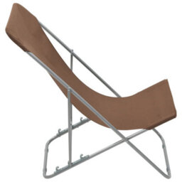 Berkfield Folding Beach Chairs 2 Pcs Steel And Oxford Fabric Brown - thumbnail 4