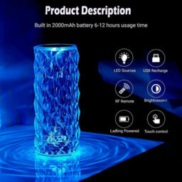 Crystal Led Touch Table Lamp , Rechargeable Rgb Diamond Rose Bedside Light - thumbnail 6