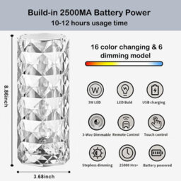 Crystal Led Touch Table Lamp , Rechargeable Rgb Diamond Rose Bedside Light - thumbnail 2