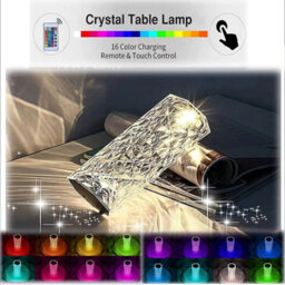 Crystal Led Touch Table Lamp , Rechargeable Rgb Diamond Rose Bedside Light - thumbnail 4
