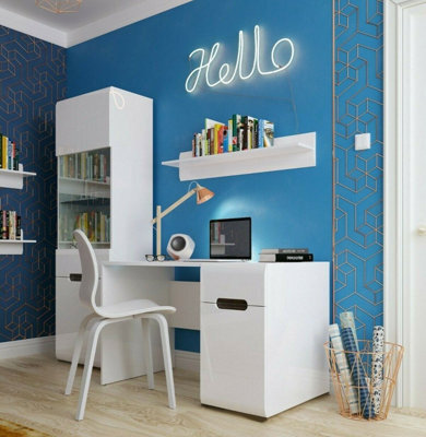 Impact Furniture Office Furniture Set Home Study Desk Tall Cabinet Wall Shelf White Gloss Azteca - image 1