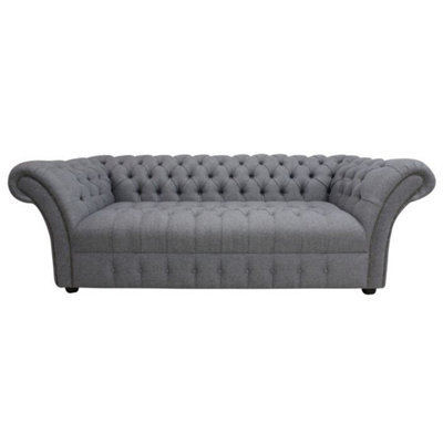 Chesterfield 3 Seater Buttoned Seat Grampian Steel Grey Fabric Sofa In Balmoral Style - image 1