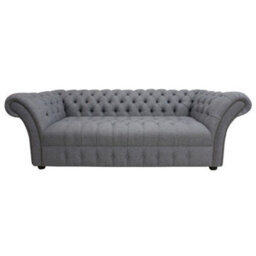 Chesterfield 3 Seater Buttoned Seat Grampian Steel Grey Fabric Sofa In Balmoral Style - thumbnail 1