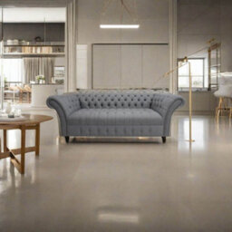 Chesterfield 3 Seater Buttoned Seat Grampian Steel Grey Fabric Sofa In Balmoral Style - thumbnail 4