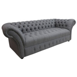 Chesterfield 3 Seater Buttoned Seat Grampian Steel Grey Fabric Sofa In Balmoral Style - thumbnail 2