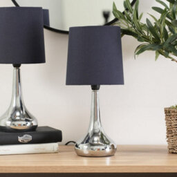 Valuelights Teardrop Pair Of Chrome Touch Table Lamps With Navy Shade - thumbnail 2