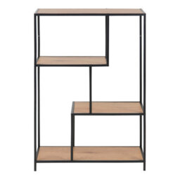 Furniture To Go Seaford Black Metal Asymmetrical Bookcase With 3 Oak Shelves - thumbnail 2