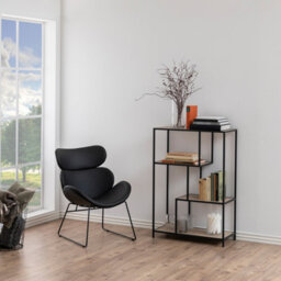 Furniture To Go Seaford Black Metal Asymmetrical Bookcase With 3 Oak Shelves - thumbnail 4
