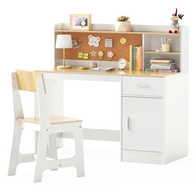 Gainoom Kids Study Desk And Chair Set Wooden Children Writing Table-Natural - image 1