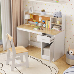 Gainoom Kids Study Desk And Chair Set Wooden Children Writing Table-Natural - thumbnail 4
