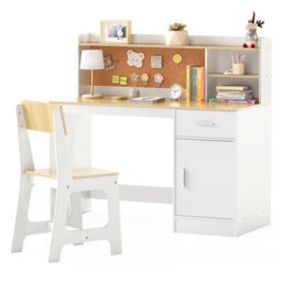 Gainoom Kids Study Desk And Chair Set Wooden Children Writing Table-Natural - thumbnail 1