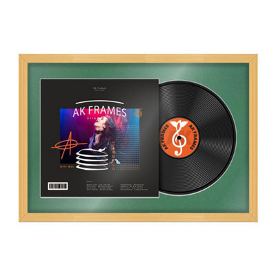 "AK Frames 25X17"" Country Pine Classic Vinyl Record Frame With Emerald Mount For 12 Inch Lp Cover & Disc - Overlapped Design" - image 1