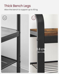 Songmics Coat Rack, Coat Stand With Shoe Storage Bench, 4-In-1 Design, With Hooks, Clothes Rail, Industrial, Rustic Brown & Black - thumbnail 6