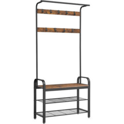 Songmics Coat Rack, Coat Stand With Shoe Storage Bench, 4-In-1 Design, With Hooks, Clothes Rail, Industrial, Rustic Brown & Black - thumbnail 9