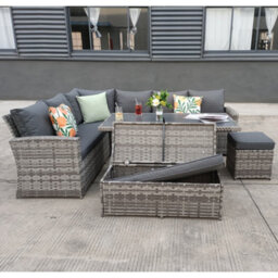 Rosen 9 Seater Grey Rattan Garden Dining Set With Storage Bench And Stool - thumbnail 5