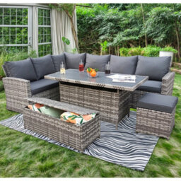 Rosen 9 Seater Grey Rattan Garden Dining Set With Storage Bench And Stool - thumbnail 4