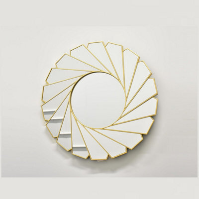 DEENZ Wall Mirror Art Deco Frame Round Swivel Style Wall Mirror Glass 61Cm Swirl Design Gold