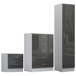 Reflect 1 Door Plain Wardrobe, 5 Drawer Chest, 2 Drawer Bedside - Grey Gloss & Matt White - Bedroom Furniture Set - thumbnail 6