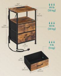 LEDREM Bedroom Bedside Table With Led Lights And Charging Station, Nightstand With 2 Drawers And 1 Shelf, Brown And Black - thumbnail 5