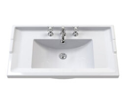 Nuie Classique Wall Hung 1 Drawer Vanity Unit & 3 Tap Hole Fireclay Basin, Stylish Sink Vanity Unit In Satin Green With White - thumbnail 6