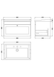 Nuie Classique Wall Hung 1 Drawer Vanity Unit & 3 Tap Hole Fireclay Basin, Stylish Sink Vanity Unit In Satin Green With White - thumbnail 7