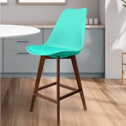 Fusion Living Soho Aqua Plastic Bar Stool With Dark Wood Legs - thumbnail 2