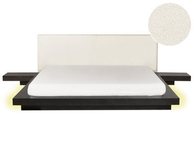 Beliani Bed With Led Boucle Zen 180 X 200 Cm (Eu Super King) Led Dark Ash Wood - image 1