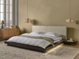 Beliani Bed With Led Boucle Zen 180 X 200 Cm (Eu Super King) Led Dark Ash Wood - thumbnail 2